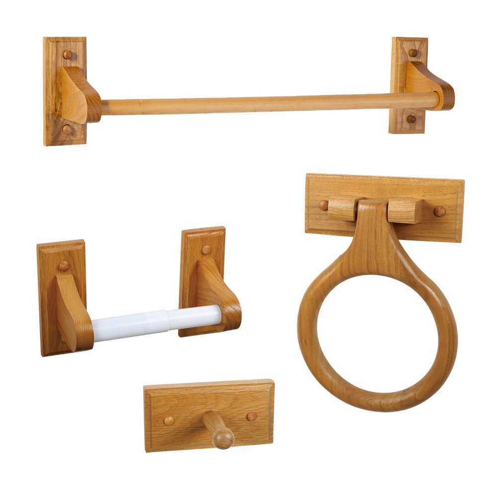Dalton 4-Piece Bathroom Accessory Set, Honey Oak, Includes Towel Bar, Towel Ring, Toilet Paper Holder, and Robe Hook  Design House, 561258
