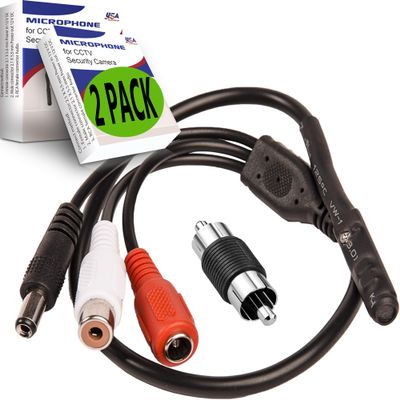 USA Sales Group CCTV Microphone with Preamp RCA Audio Out 12V DC  Adjustable Gain  for DVR/NVR & IP Cameras (2 Pack)