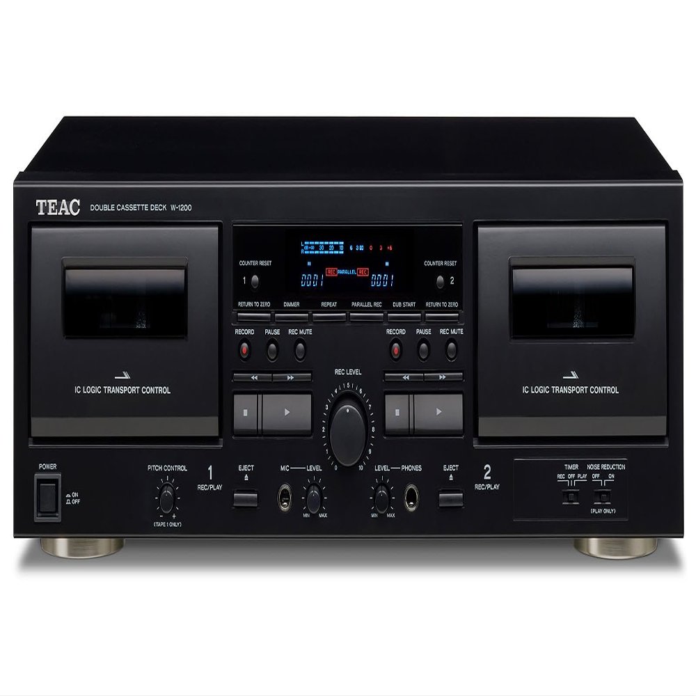 TEAC W-1200B Dual Cassette Deck with Recorder with USB Pitch Control Karaoke-Mic-in and Remote