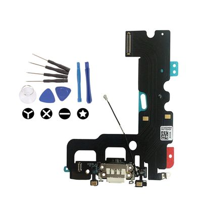(md0410) White USB Charging Port Charge Dock Connector Charger mic Flex Ribbon Cable Replacement Part Compatible for iPhone 7 + Tools Kit