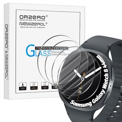 Orzero (4 Pack Smartwatch Screen Protector Compatible for Samsung Galaxy Watch 8 44mm, Tempered Glass 9 Hardness HD Anti-Scratch Bubble Free