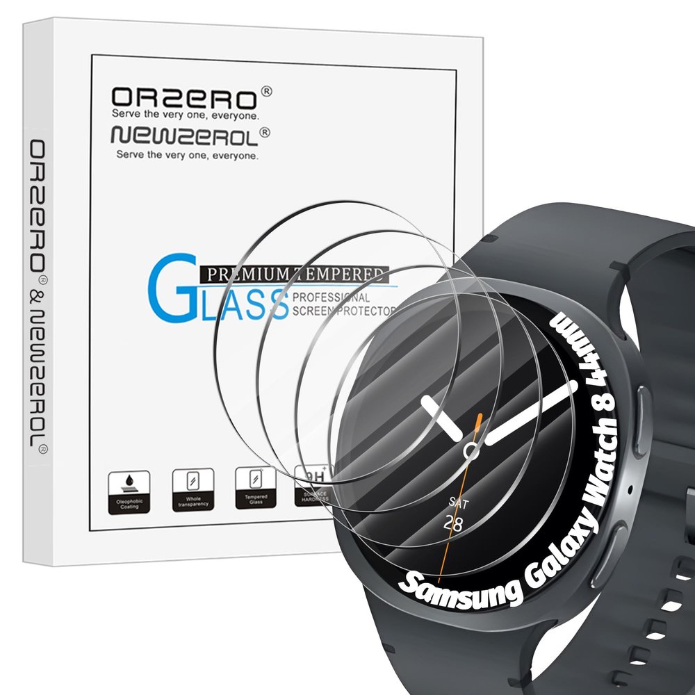 Orzero (4 Pack Smartwatch Screen Protector Compatible for Samsung Galaxy Watch 8 44mm, Tempered Glass 9 Hardness HD Anti-Scratch Bubble Free