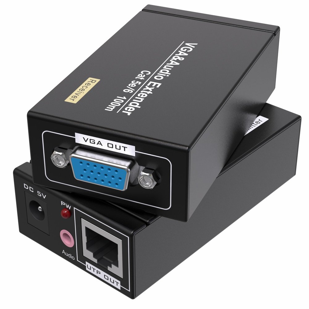 MOERISICAL VGA Cat5e Cat6 Extender 300ft Video Repeater Over Ethernet Cable, up to 100m, Sender+Receiver