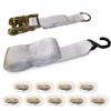 TentandTable 13' x 1.5" Ratchet Strap Cargo Tie Down, Snap Hook White 10pk view 2