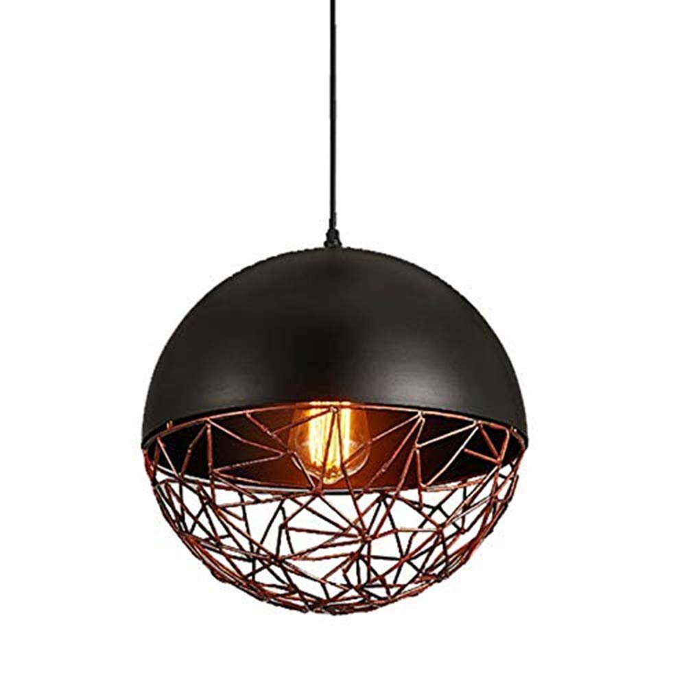 RUNNUP Pendant Lighting Single Light Industrial Wrought Iron Hanging Ceiling Fixture with Metal Global Shade,Black