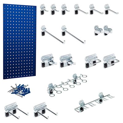 Triton Products LocBoard Square Hole Steel Pegboards - 18 Inch x 36 Inch, Pack of 1 with 18 Pc LocHook Assortment and Mounting Hardware, Blue