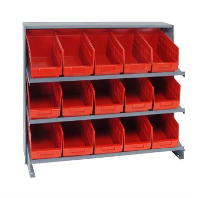 QUANTUM STORAGE SYSTEMS QPRHA-202RD Solid Single Sided 3 Shelves 15 STORE-MORE Red Bins 27" H x 36" W x 12" D