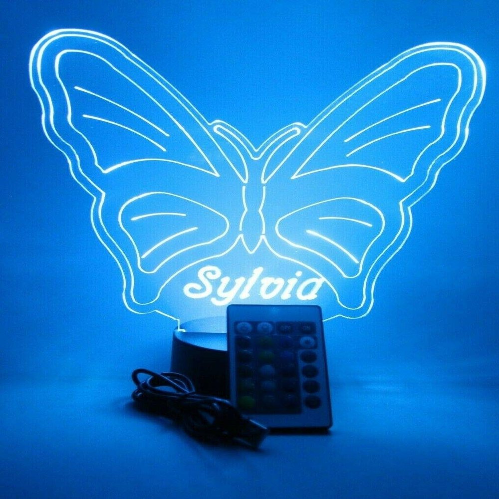 MIRROR MANIA Butterfly Light Up Lamp LED Personalized Table Lamp - It's Wow, with Remote, 16 Color Options, Dimmer, Free Engraved, Great Gift
