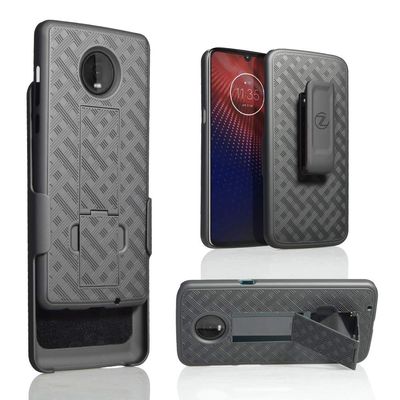 Moto Z3 Verizon Holster Case, Moto Z3 Play XT1929 [ZASE] Design Belt Clip Black Case Tough Slim Protective Rugged Shell Armor Defender Swivel Lock Clip [Kickstand] for Moto Z3 (A Holster Combo Case)