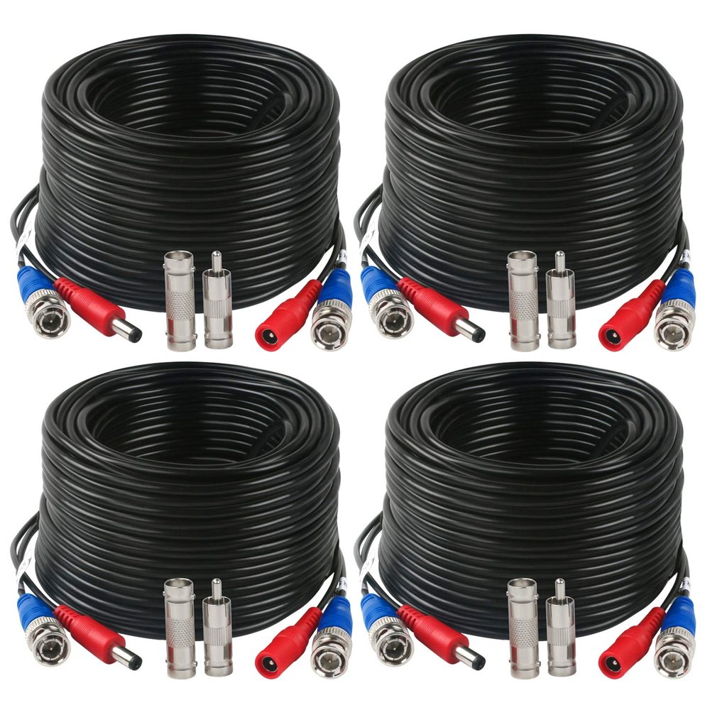 Tainston 4 Pack 150 Feet BNC Video Power Cable Wire Video Security Camera Wire with Connectors for CCTV Camera DVR Surveillance System