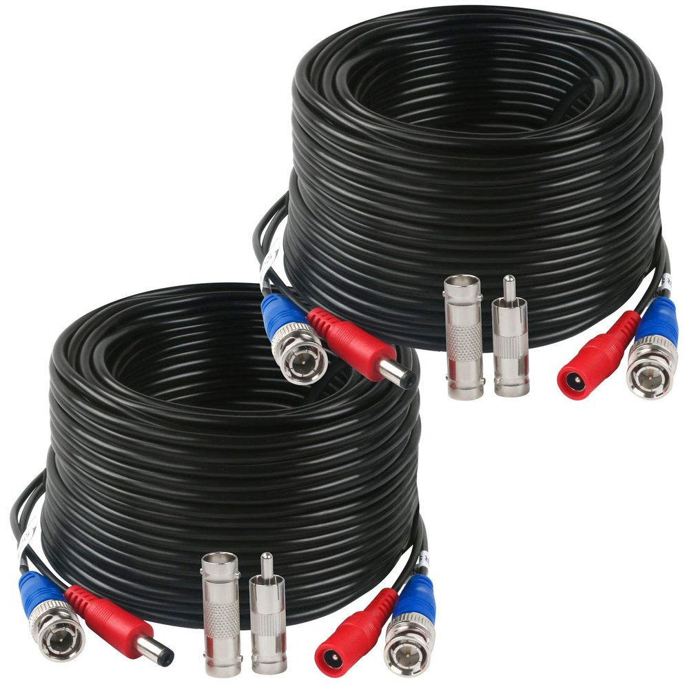 Tainston 2 Pack 150 Feet BNC Video Power Cable,BNC Extension Wire Video Security Camera Wire with Connectors for CCTV Camera DVR Surveillance System