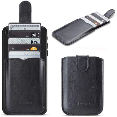 Phone Card Holder RFID Blocking Sleeve, Pu Leather Back Phone Wallet Stick-On Pull up 5 Card Holder Universally Pocket Covers Credit Cards Cash for iPhone/Android/Samsung/ Smartphones.Black (Black)