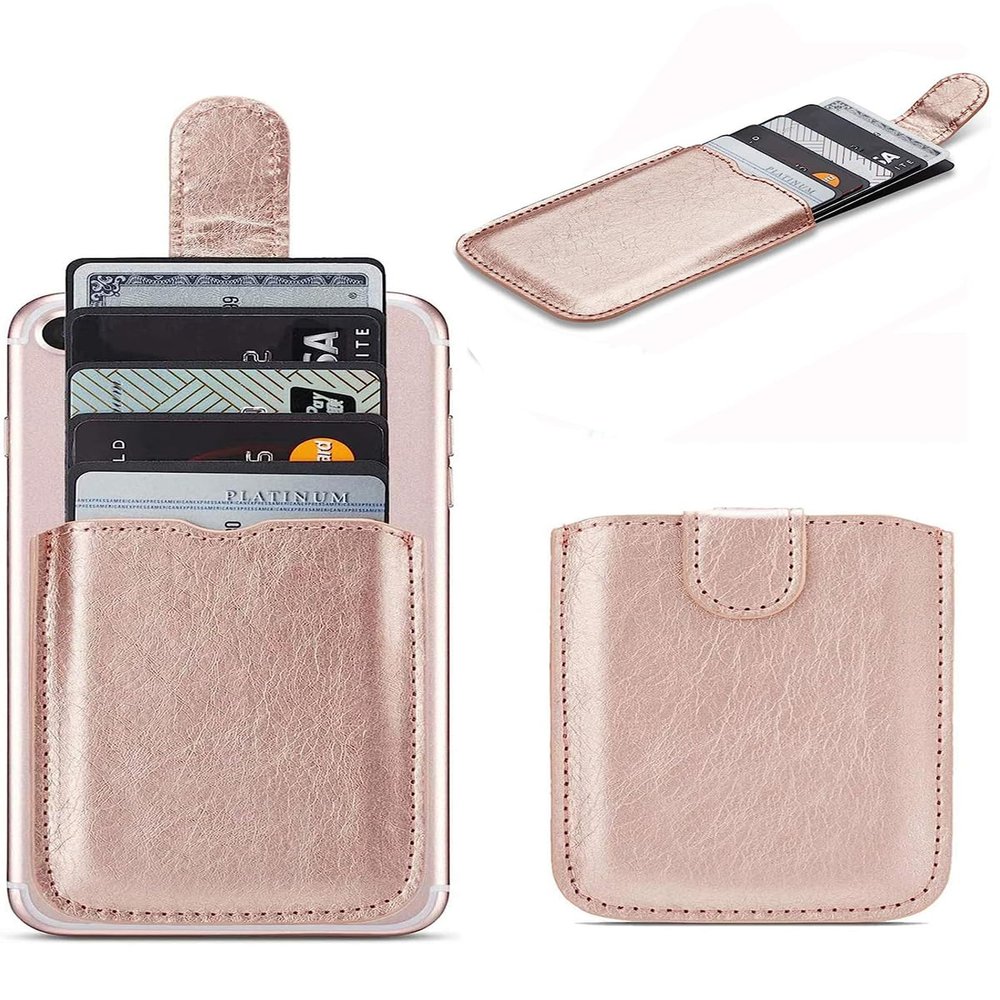 Phone Card Holder RFID Sleeve, PU Leather Stick-On Pull 5 Card Phone Wallet