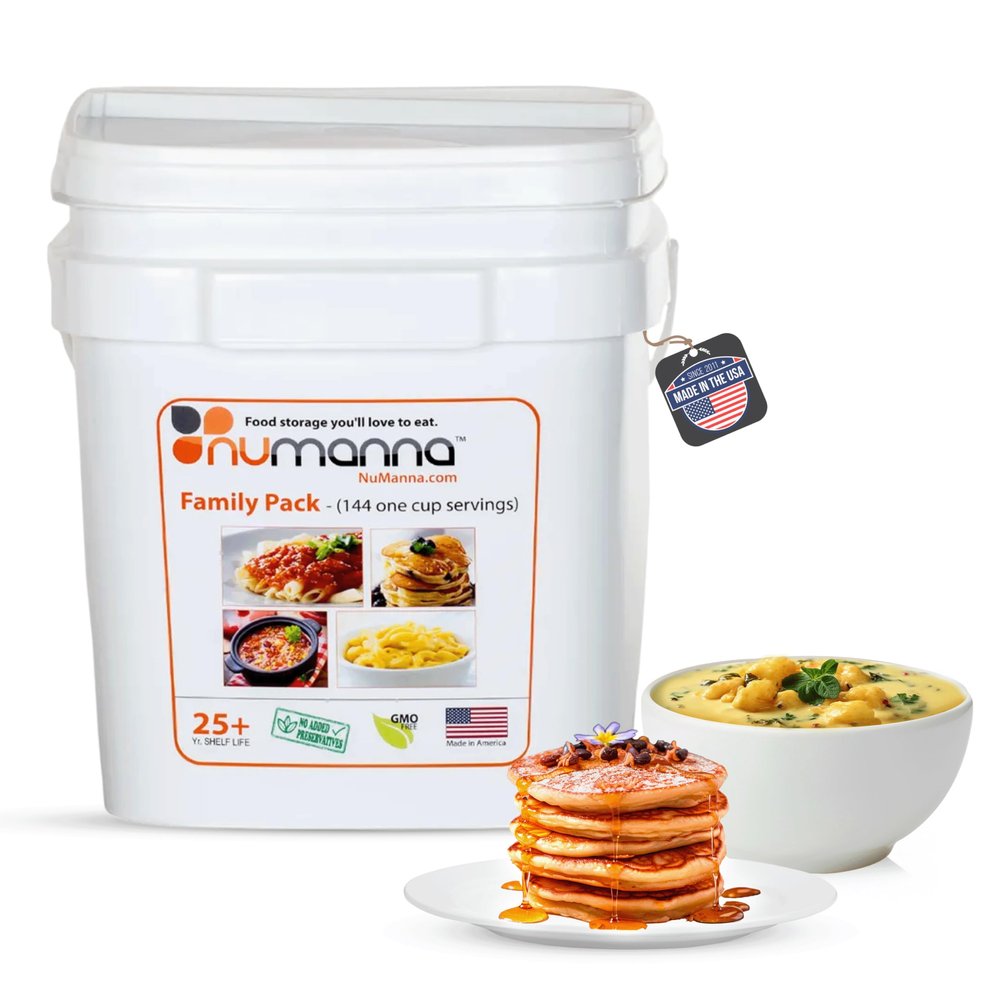 Numanna Family Pack Emergency Food Storage Bucket  144 Servings, 20 lbs | 1-Month Survival Meal Kit for Long-Term Preparedness | Non-GMO Freeze-Dried Meals in Resealable Pouches | Healthy, Nutritious Everyday Food Supply | 25+ Year Shelf Life | Made