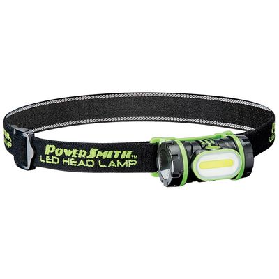 PowerSmith Head lamp 150 Lumen LED Weatherproof Rotatable with Adjustable Head Band, Rotating Head, High/Low/Flashing White Light, 18 Hour Run Time, and 3 AAA Batteries (PHL15F)