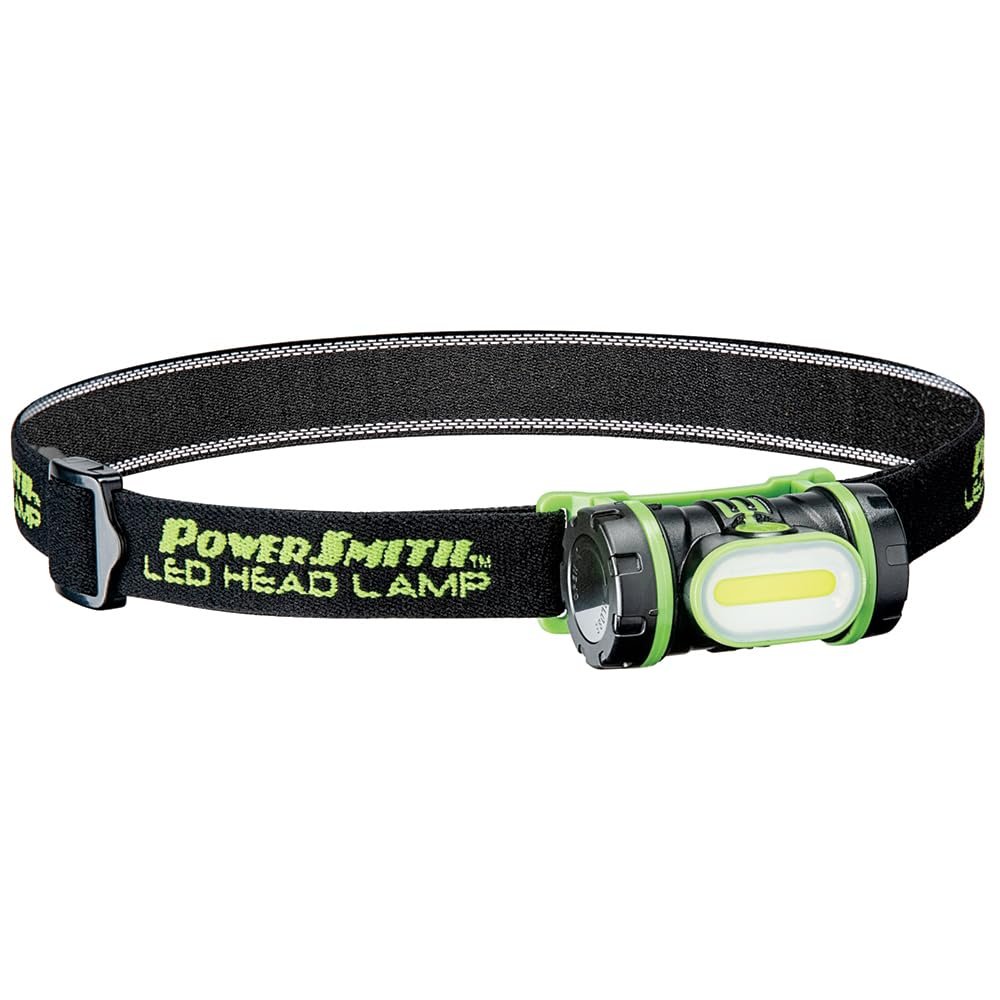 PowerSmith Head lamp 150 Lumen LED Weatherproof Rotatable with Adjustable Head Band, Rotating Head, High/Low/Flashing White Light, 18 Hour Run Time, and 3 AAA Batteries (PHL15F)