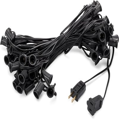 Holiday Lighting Outlet C7 Christmas Light String, Patio and Event Lighting, Black Cord, 12" Socket Spacing SPT-1 (50',)