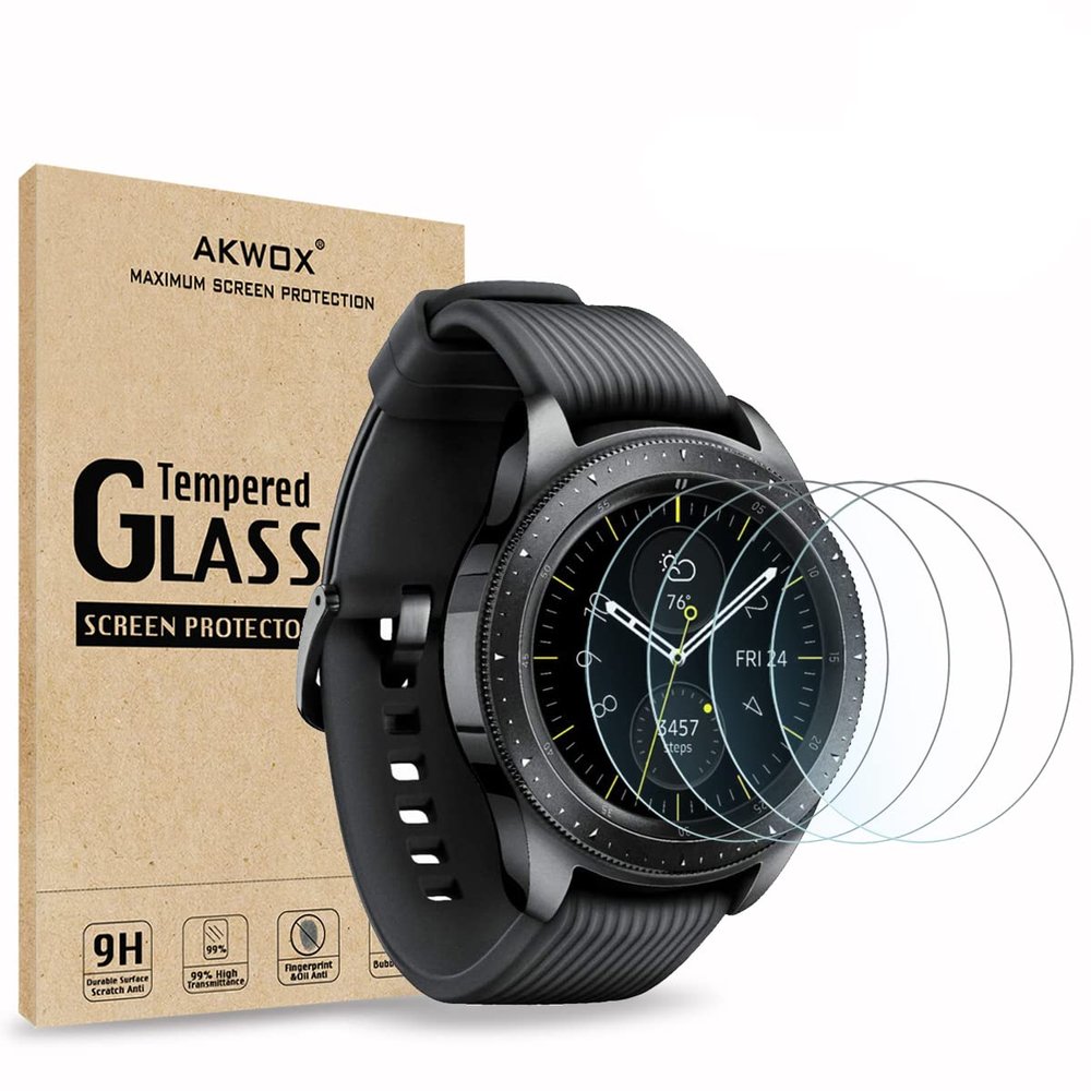 [4 Pack] Tempered Glass Screen Protector for Samsung Galaxy Watch 42mm / Gear S2, Akwox [0.33mm 2.5D High Definition 9H] Premium Clear Screen Protector for Samsung Galaxy Watch Smartwatch 42mm/Gear S2