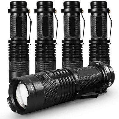 5 Pack LED Mini Flashlights 7W 300LM SK-68 3 Light Modes Adjustable Focus Zoomable Q5 LED Tactical Flashlight for Camping Hiking Emergency (Black)