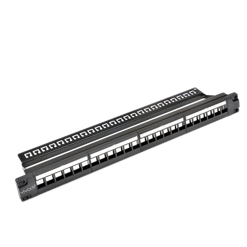 VIVOCH 1U 24 Ports Blank Patch Panel Unload Modular Patch Panel Blank Frame with Cable Manager Bar