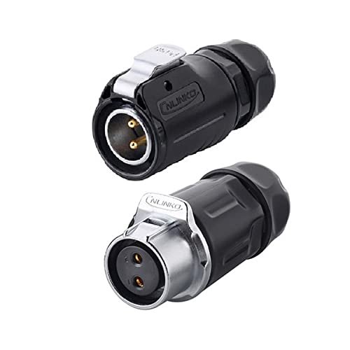 CNLINKO 2 Pin Power Industrial Circular Connector, Male Plug & Female Receptacles, Cable to Cable Connection, Outdoor Waterproof IP67, Easy Plug and Pull, AC DC Signal