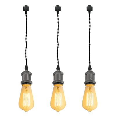 Kiven 3-Lights H System Track Mini Pendant, Pearl Black Finish Lamp Holder Fitting Track Light Kit, Rose Pendant Braided Fabric Flex Cord Length 11.81 in,TB0123-30CM