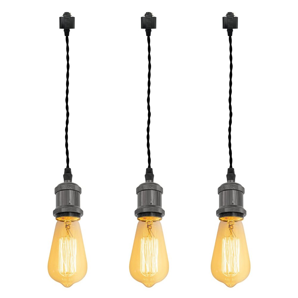 Kiven 3-Lights H System Track Mini Pendant, Pearl Black Finish Lamp Holder Fitting Track Light Kit, Rose Pendant Braided Fabric Flex Cord Length 11.81 in,TB0123-30CM