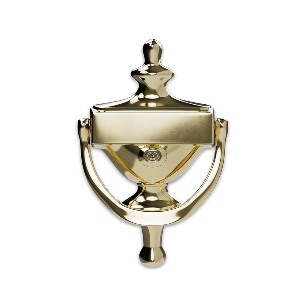 Hardware Essentials 852395 Bright Brass Door Knocker with Viewer, 7in, 1 Piece
