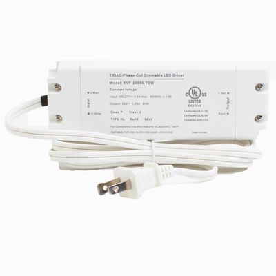 LEDupdates 24v UL Listed 30w Triac Dimmable Driver Transformer Constant Voltage Class 2 100V - 277V AC Power Supply for LED Strip Light Control by AC Wall Dimmer (24v 30w)