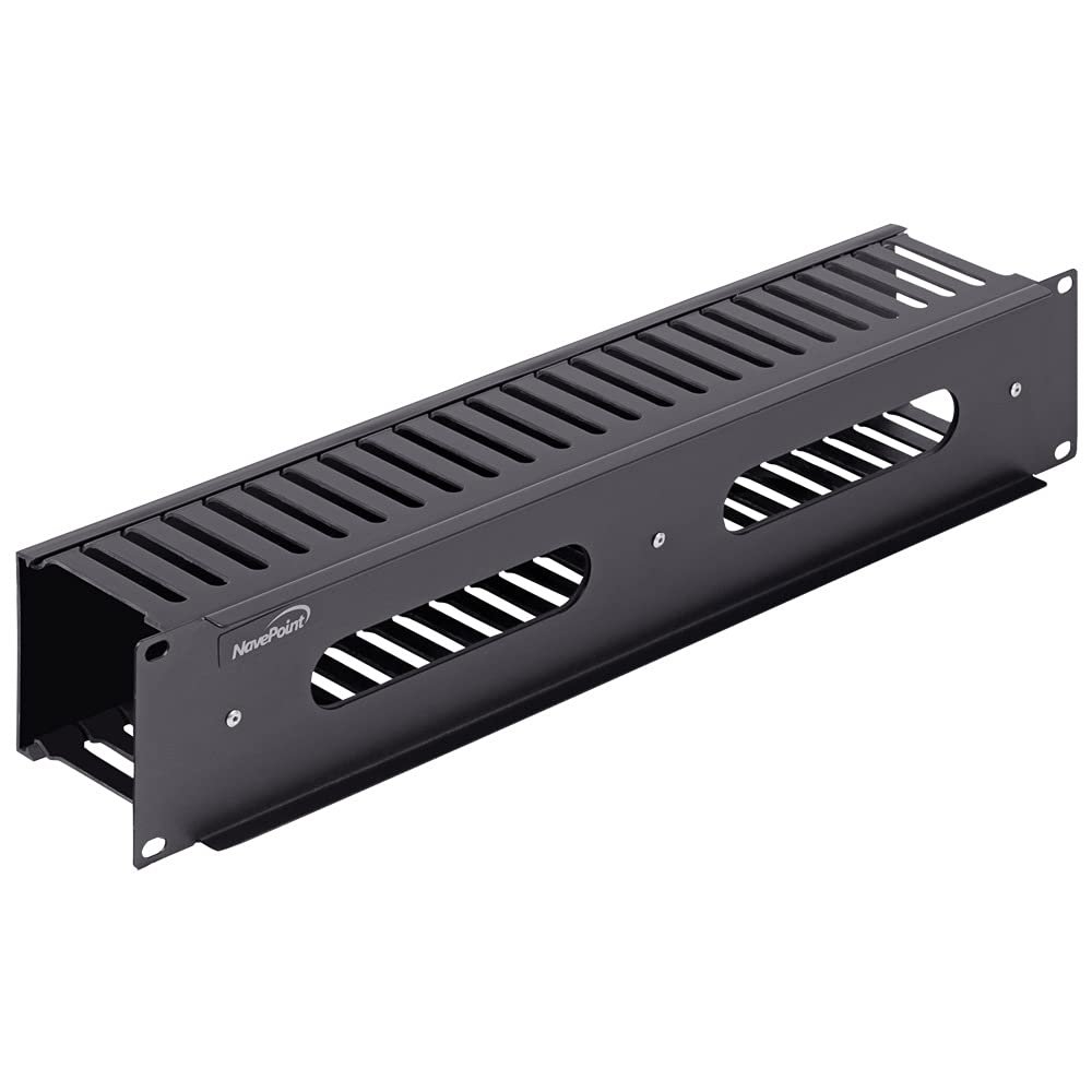 NavePoint 2U Plastic Rack Mount Horizontal Cable Manager Duct Raceway for 19 Inch Server Rack