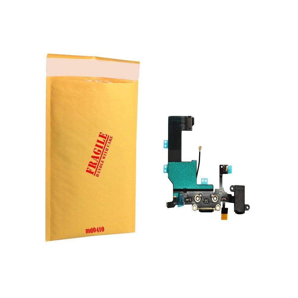 (md0410) Black Audio Jack USB Charging Port Charge Dock Connector Charger mic Flex Ribbon Cable Replacement Part Compatible iPhone 5 5G Model A1428, A1429, A1442