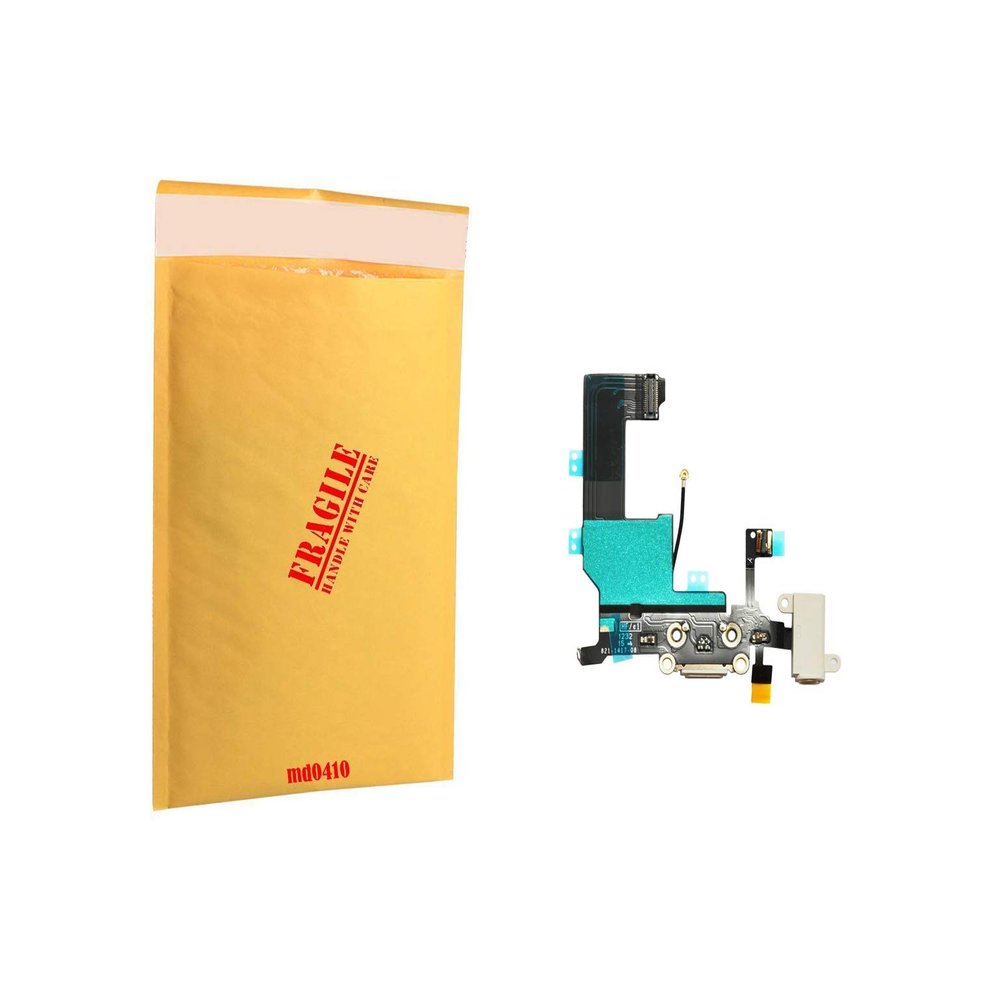 (md0410) White Audio Jack USB Charging Port Charge Dock Connector Charger mic Flex Ribbon Cable Replacement Part Compatible iPhone 5 5G Model A1428, A1429, A1442