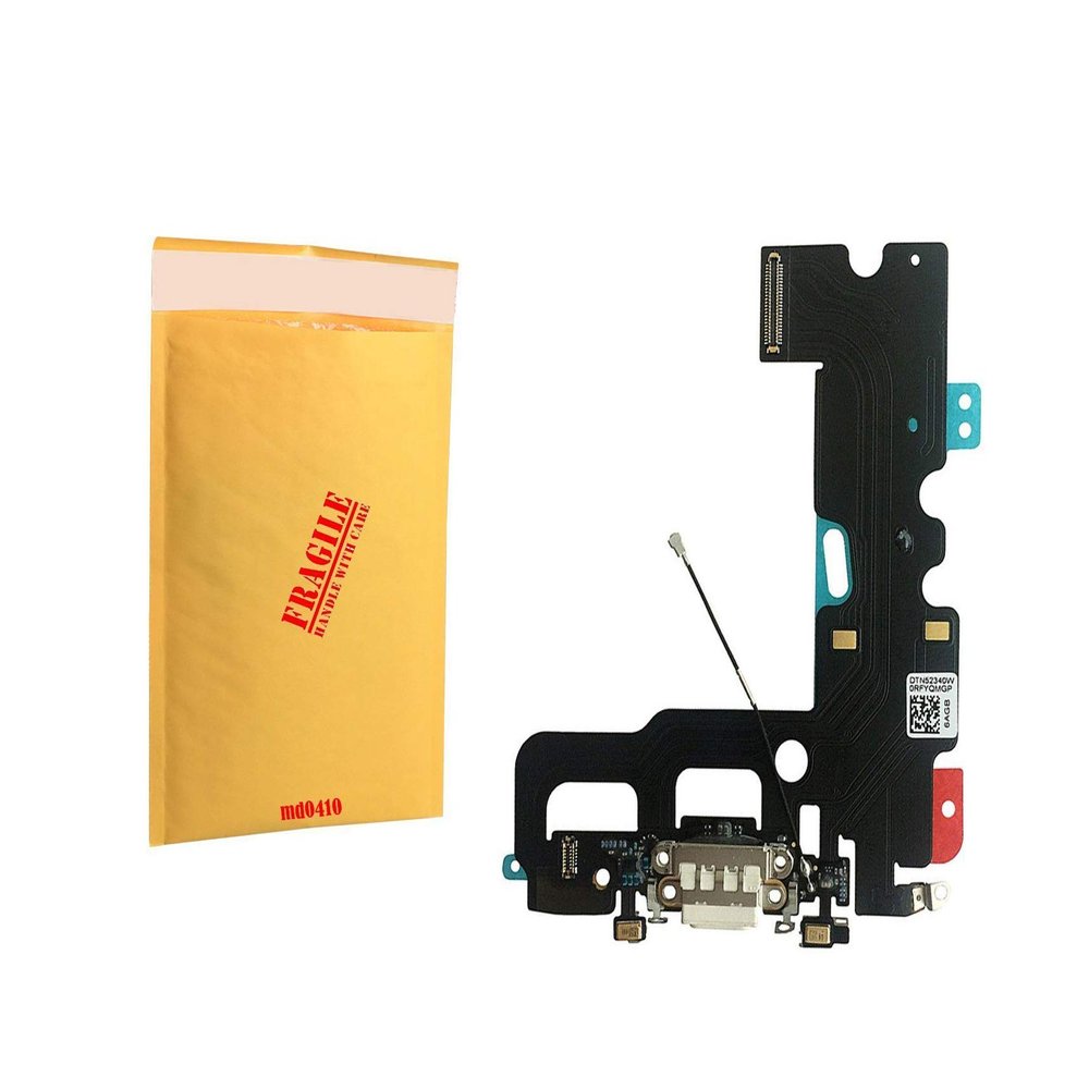 (md0410) White USB Charging Port Charge Dock Connector Charger mic Flex Ribbon Cable Replacement Part Compatible for iPhone 7 Model A1660, A1778, A1779