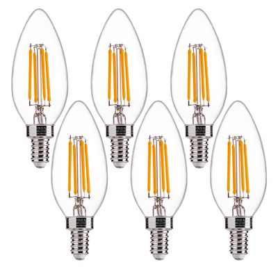FLSNT 60W Equivalent LED Chandelier Light Bulbs, Dimmable, E12 Base, Clear B11 LED Filament Candelabra Bulbs, 2700K Soft White, 6 Pack