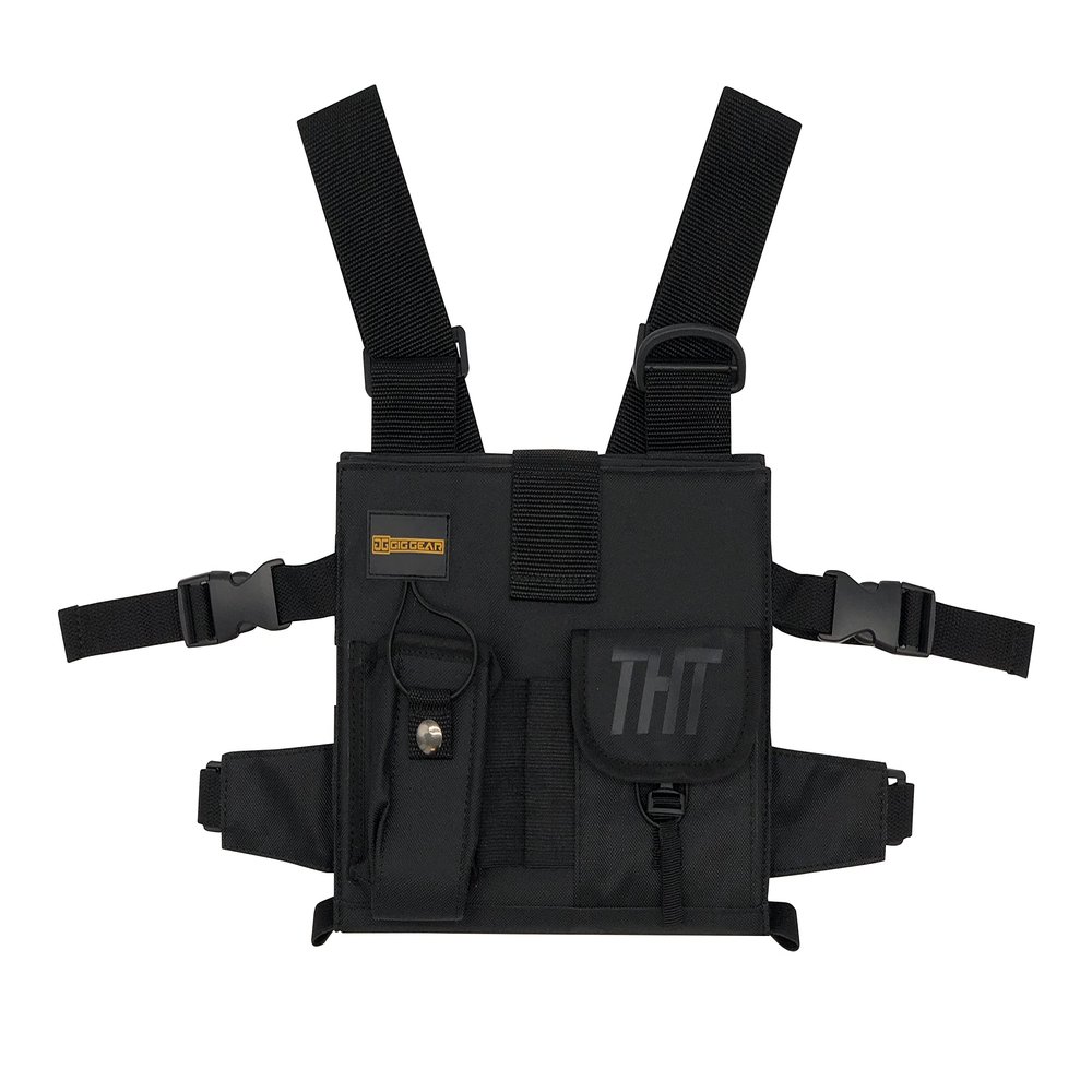 Gig Gear Two Hand Touch Tablet Chest Harness for iPad and Samsung Tablets - Rugged Tablet Carrying Case with Strap and Compartments - Heavy Duty iPad Chest Mount for 10.2 Inch Mobile Device (Black)