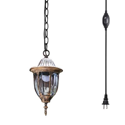 ANYE Glass Metal Pendant Lighting European Chandelier Outdoor Balcony Garden Fixtures Retro Style Decor for Corridor Garden with 15ft UL IP65 Waterproof Plug-in Button Cord Bulb Not Included