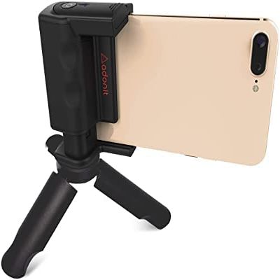 Adonit Photogrip (Black) Shutter Remote Bluetooth Selfies Included Tripod, Travel Case, Mini Stylus. Smartphone HandGrip Camera Stable Shots for iPhone, Android, Samsung, LG, Google Pixel, HTC