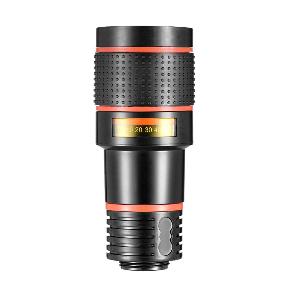 CamDesign 12x Optical Zoom HD Cell Phone Camera Lens, Telephoto Clip-On Lens for Single Lens Phone, Compatible with iOS X/8/7/6s/6 Plus Android Tablet, Used as Monocular Rubber Eyecup Carry Bag