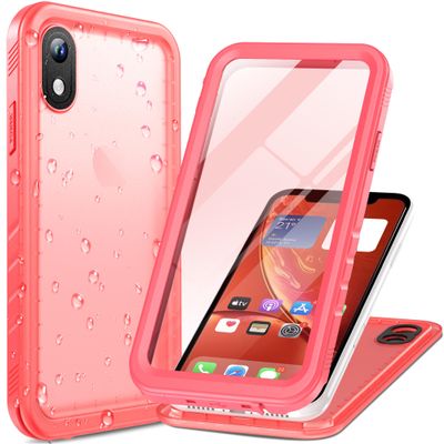 Cozycase TOP Military IP68 Waterproof Case for iPhone XR - Heavy Duty 360 Shockproof Full Body with Screen Camera Protector Double Water Dust Drop Proof Hard Rugged Tough Bumper Front Back Cover Pink