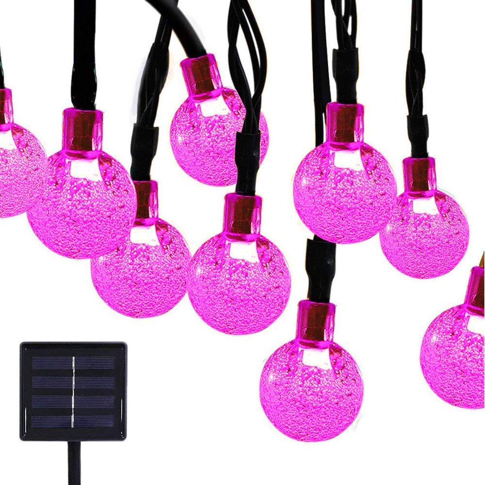 EONLYX Solar Crystal Ball String Lights, 20ft 30 LED Crystal Globe Fairy Lights Waterproof Crystal Ball Globe Lights Outdoor Solar String Lights for Garden Yard Christmas Decorations (Pink)