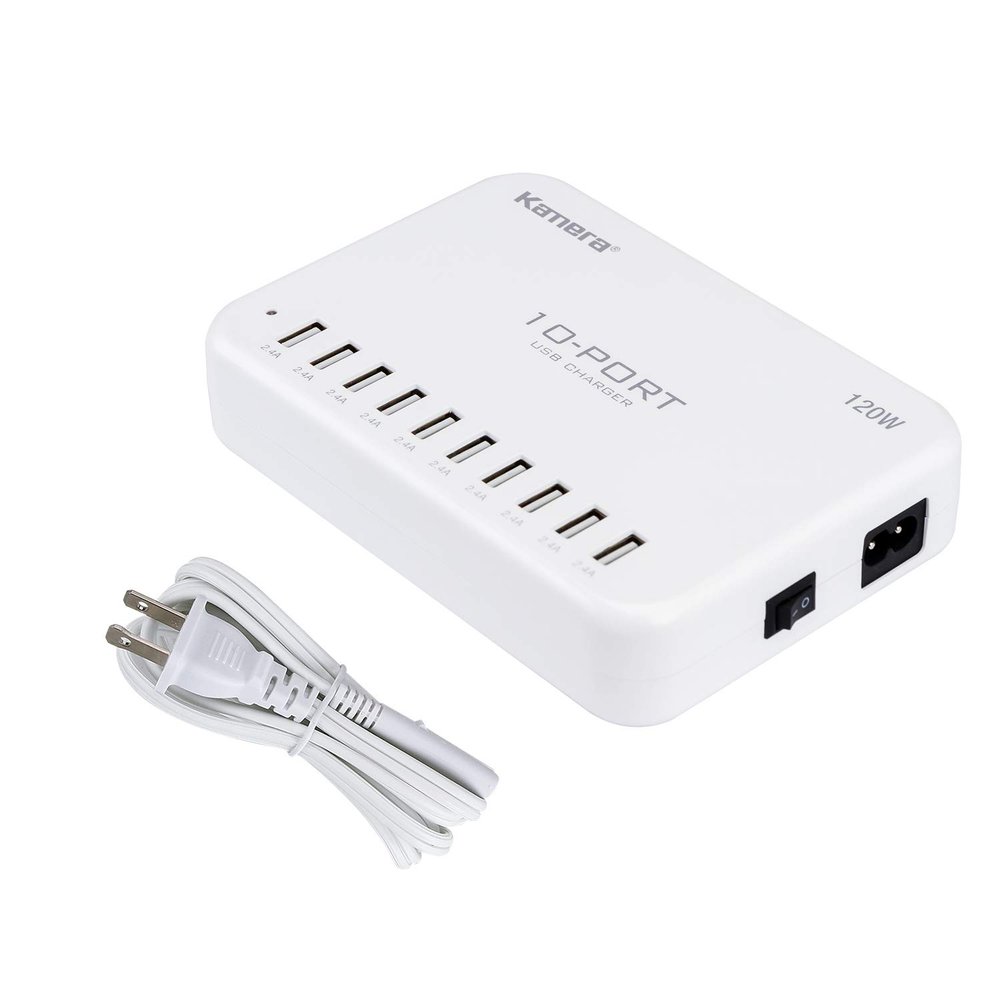 USB Charging Station 120W 24A 10-Port International Charger Hub for Multiple Devices iPhone XR XS 8/7/6s/6 Plus/5S, iPad Pro/Air2/ Mini, Galaxy S9/S8/S7/S6 Edge,LG, Nexus