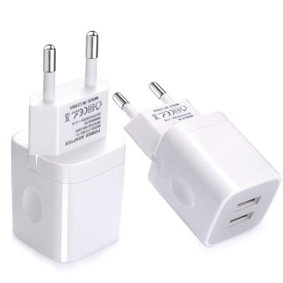 European Wall Charger, Vifigen 2-Pack USB 2.1AMP Universal Europe Charger Block Dual Port Plug Compatible for iPhone 17 16 15 14 13 12 11 Pro Max XS XR X SE 8 7 6 Plus,Samsung S25 S24 A17,Note,LG,Moto