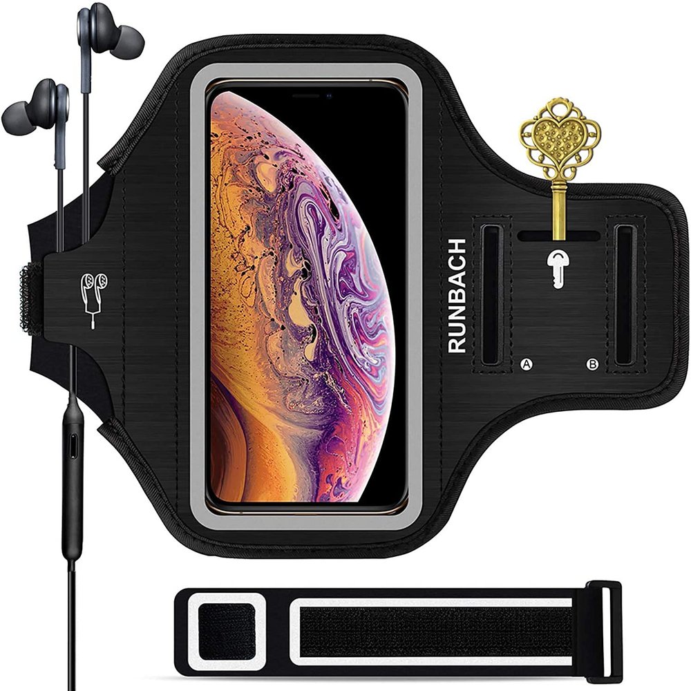 RUNBACH Armband for iPhone 17/17 Pro/16/16 Pro/15/15 Pro/14/14 Pro/13/13 Pro/12/12 Pro/11/XR,Sweatproof Running Exercise Bag with Card Slot for iPhone 16,15,14,13,12,11,iPhone XR(Black)