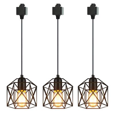 STGLIGHTING Dimmable Track Mount Pendants3-Pack H-Type Track Light Pendants Restaurant Chandelier Decorative Iron Square Cage Pendant Light Industrial Factory Pendant Lamp Bulb Not Included,1.6ft Cord