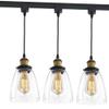 STGLIGHTING 3-Pack H-Type Track Light Pendants Restaurant Chandelier Glass Lampshade Pendant Light Industrial 1.6ft Wire Factory Pendant Lamp Bulb Not Included Dimmable Track Mount Pendant Lighting view 1