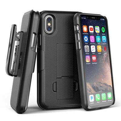 iPhone Xs Max Belt Clip Case (2018 DuraClip) Ultra Slim Holster Shell Combo (Rubberized Grip Finish) Black (iPhone Xs Max)