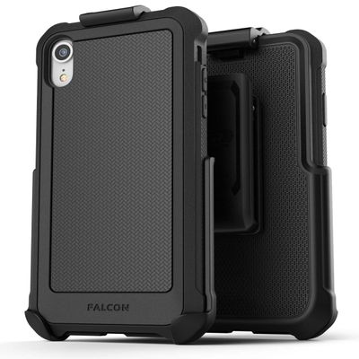 Encased Heavy Duty Belt Clip Case Designed for iPhone XR - Military Spec Protection with Holster and Tempered Glass Screen Protector (Black)