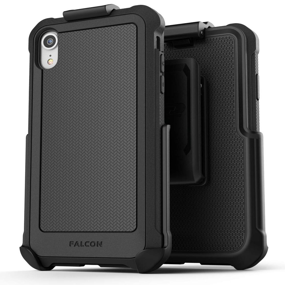 Encased Heavy Duty Belt Clip Case Designed for iPhone XR - Military Spec Protection with Holster and Tempered Glass Screen Protector (Black)