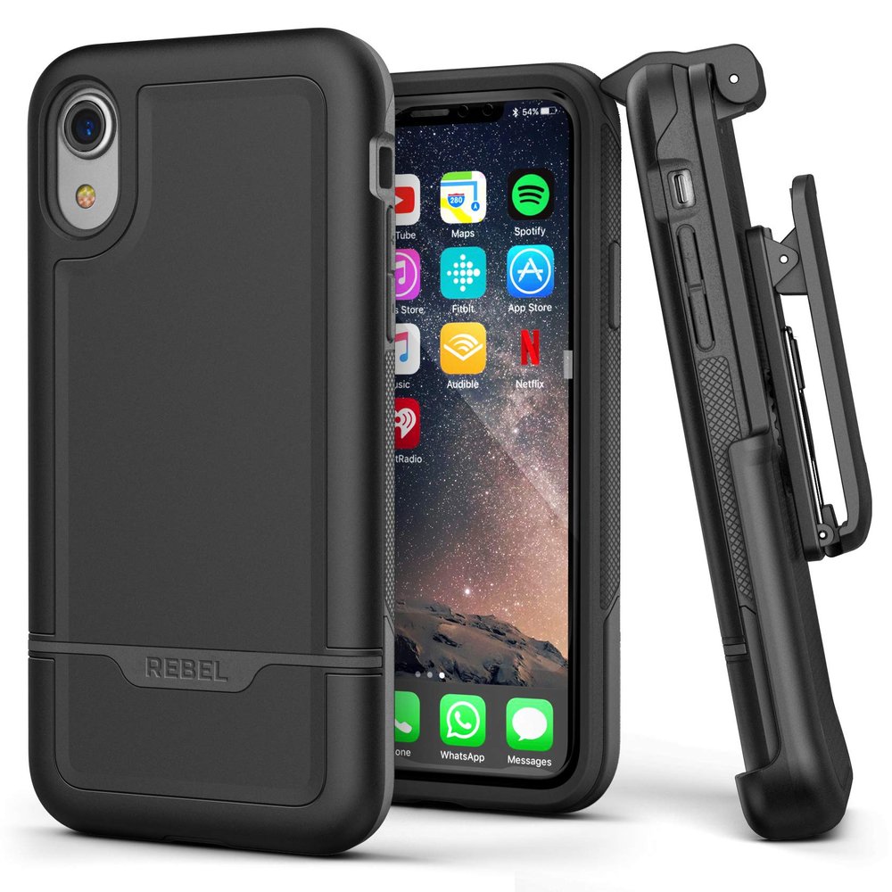 Encased iPhone XR Belt Clip Rugged Holster Case, Heavy Duty Protective Cover Holder (Rebel Armor Series) Black