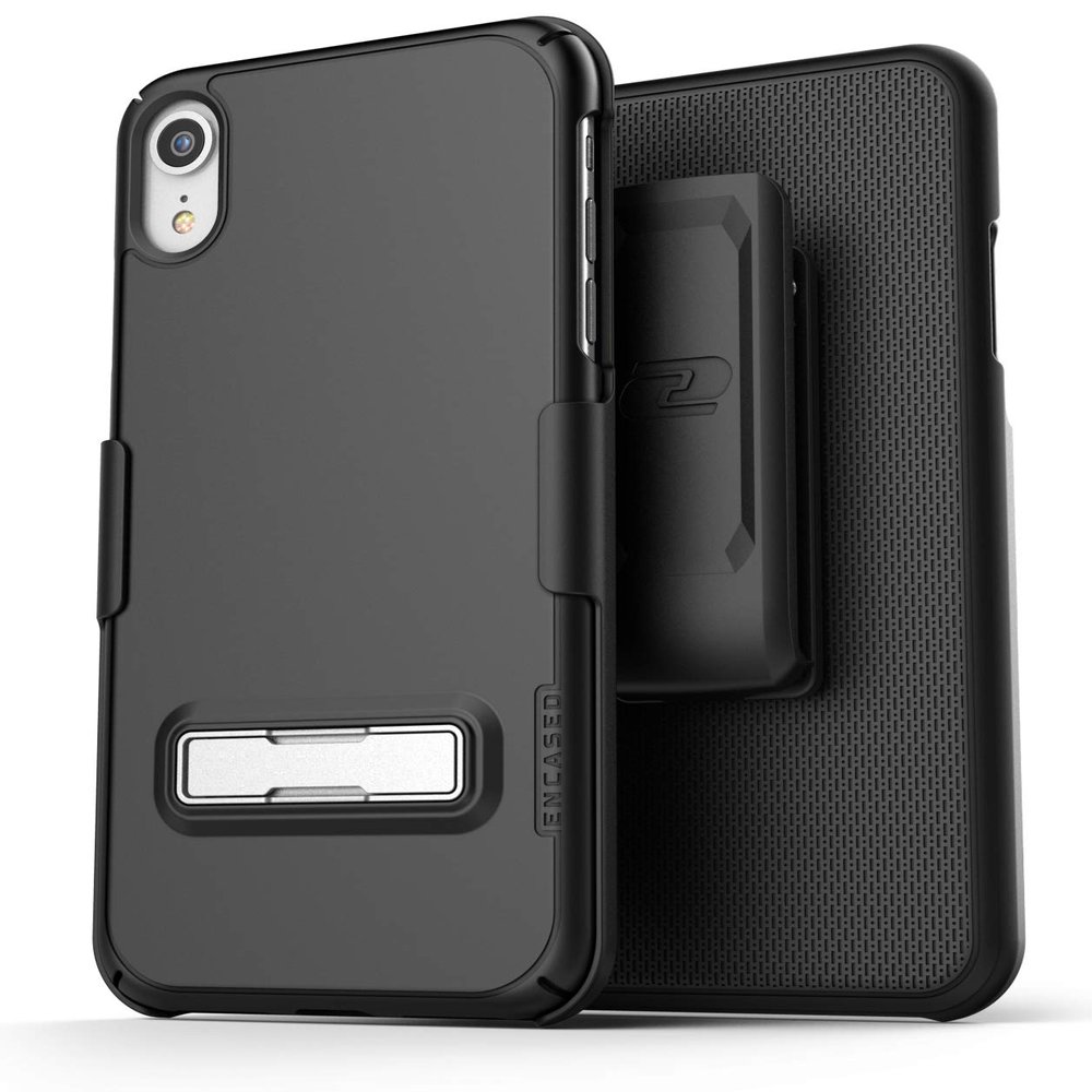 Encased iPhone XR Belt Clip Case with Kickstand (2018) Slimline Series w/Swivel Holster (Black)